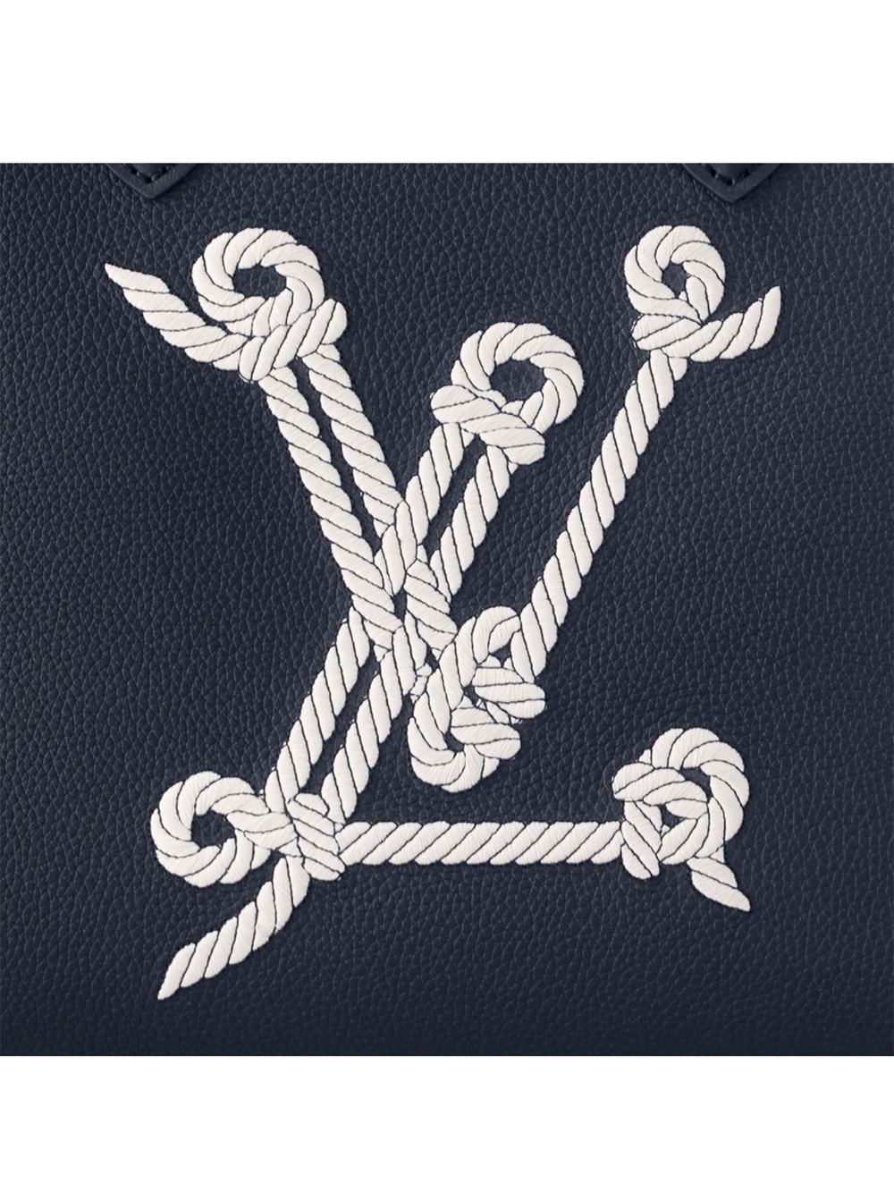 NEW Louis Vuitton OnTheGo MM Navy Blue Leather Tote with Rope Monogram - Picture 6 of 7